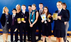 Author Ruth Eastham with staff and year 7 pupils at Steyning Grammar School